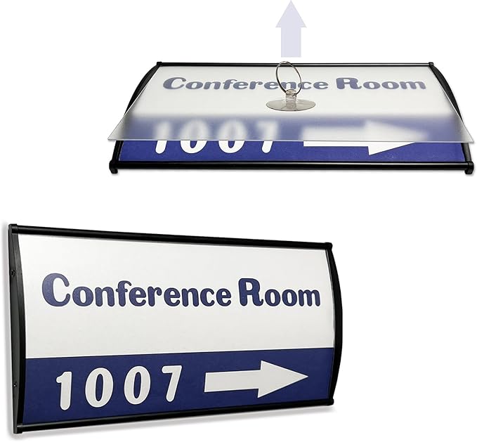 Office Sign Holder for Door - Curved Mount Name Plate Holder Frame Display 8 x 4 Inches Set of 2 Sturdy Aluminum with Adhesive Tape, Plastic Film Included