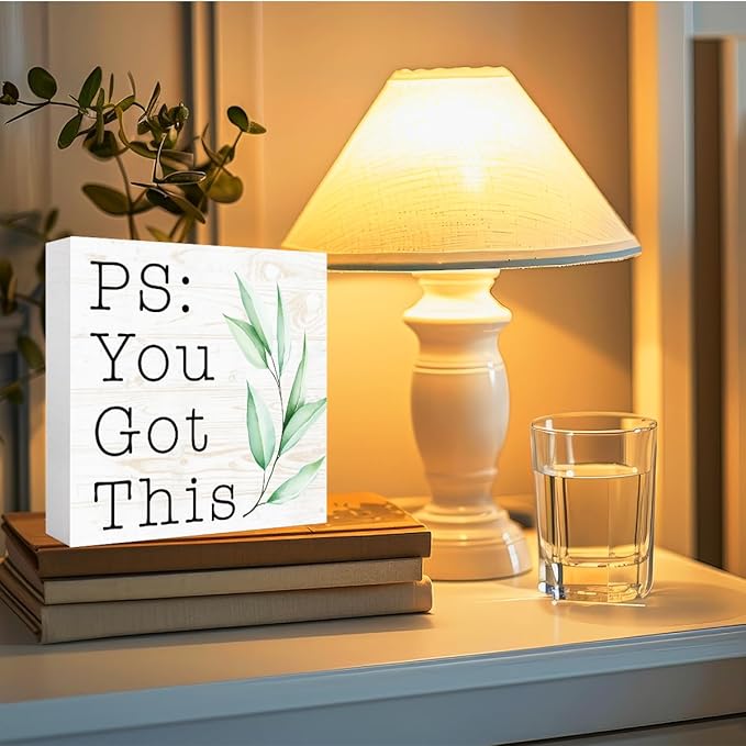 You Got This Sign Wood Box,Funny Inspirational Quote Wooden Block Sign for Home Office Tabletop Shelf Decor 5" x 5",Motivational Desk Decor Accessories for Women