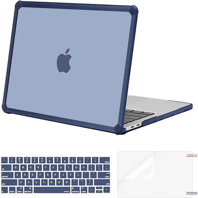 MOSISO Compatible with MacBook Pro 13 inch Case M2 2025-2016 A2338 M1 A2251 A2289 A2159 A1989 A1708 A1706, Anti-Cracking Heavy Duty Plastic TPU Bumper Hard Case&Keyboard Skin&Screen Film, Haze Blue