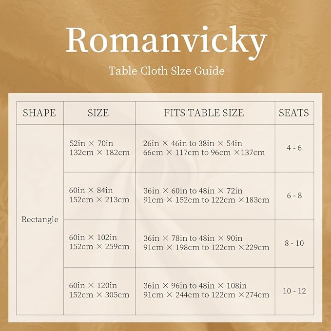 Romanvicky Christmas Jacquard Tablecloth Gold Flower Pattern Rectangle Table Cloth Spill Proof Wrinkle Resistant Polyester Table Cover for Party, Dining, Thanksgiving Decoration, 52 x 70 Inch