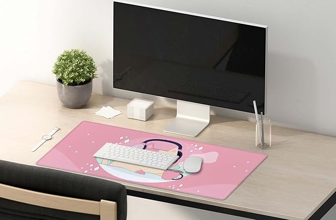 SSOIU Extended Mouse Pad, XXL Gaming Mouse Pads, Large Big Mousepad Laptop Computer Keyboard Mat Desk Pad with Non-Slip Base Stitched Edge for Gaming Office, 35.5 x 15.7 inch, Cute Cat