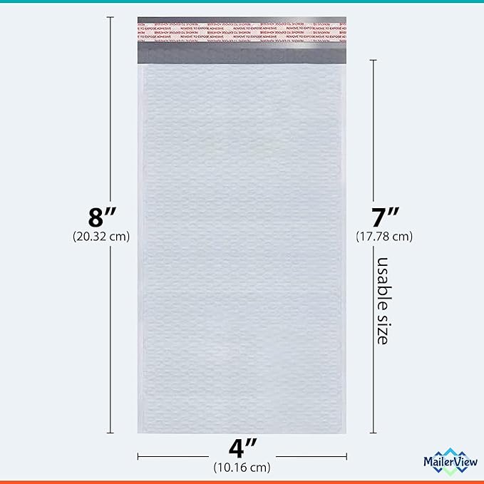 White Small Bubble Mailers 4x8 Inch #000 | Thick Padded Poly Bubble Mailer Envelopes | Bubble Envelopes | Waterproof Mailing Envelopes | 500 Pack Bulk | Trading Card sports card Shipping | USA Made