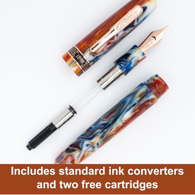 Conklin 1898 Fountain Pen, Misto Orange - Broad Nib | Unique Resin Blend Design | JoWo Stainless Steel Nib Made in Germany | Ideal Gift for Pen Lovers
