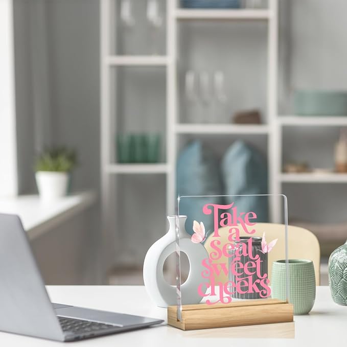 Funny Pink Bathroom Decor Preppy Take A Seat Sweet Cheeks Sign Bathroom Toilet Table Acrylic Sign Plaque Table Decorations for Home Toilet Washroom