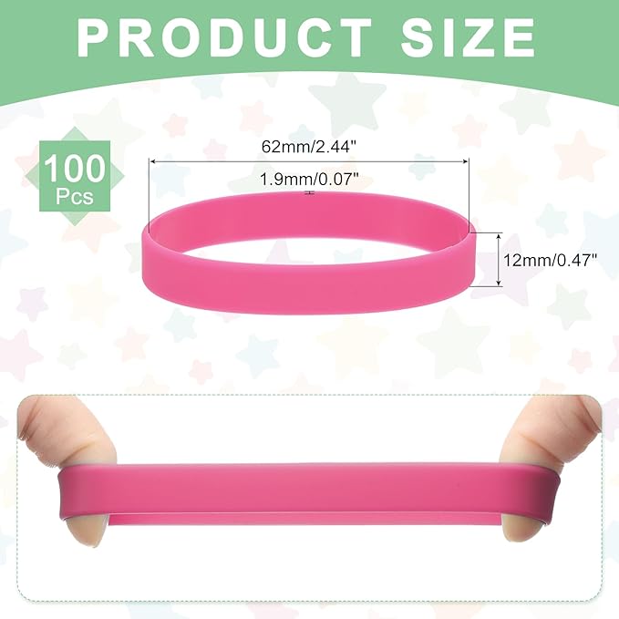 MECCANIXITY 100Pcs Silicone Rubber Bands Non-slip 4 Inch Flat Elastic Rubber Wrapping Bands for Books, Traps, Art, Wrapping Paper, Cord Wraps, Pink