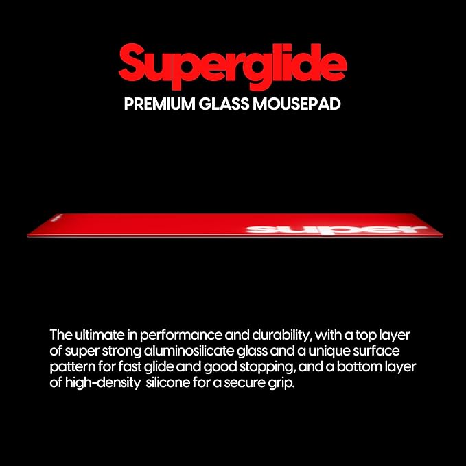 Pulsar - Superglide Premium Glass Mouse Pad XXL ALUMINO-Silicate Glass Surface Anti-Slip Fully Molded high-Density Silicone Rubber 38.5in x 16.5in (XXL, Red)