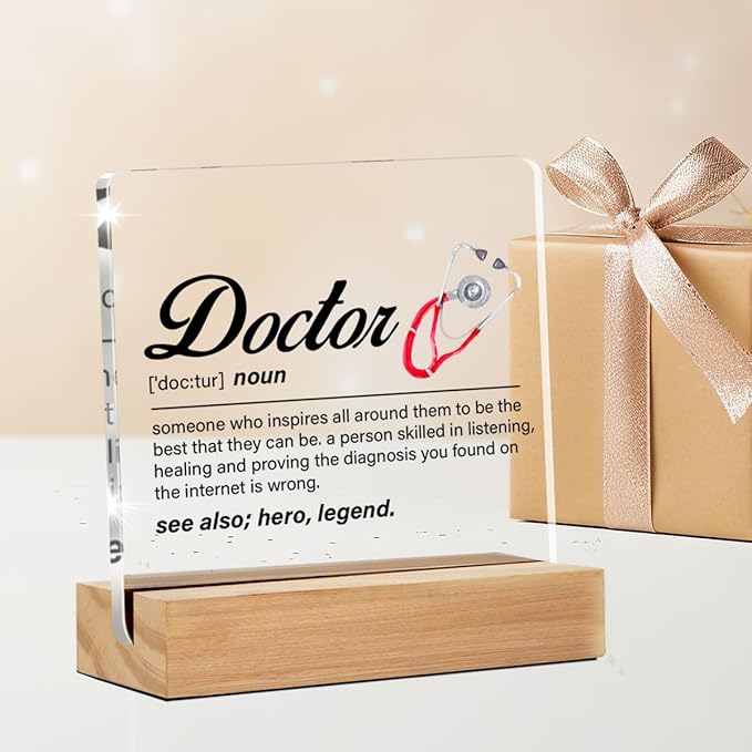 Doctor Gifts for Women Men Him, Doctor Definition Clear Acrylic Desk Decorative Sign for Home Office, 4 x 4 Inches