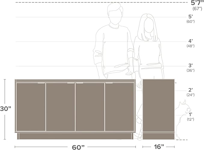 Prepac Simply Modern 4 Door Console Table with Storage, White Storage Cabinet with Doors and Shelves, Sideboard Storage Cabinet 60" W x 30" H x 16" D, WCBG-1820-1