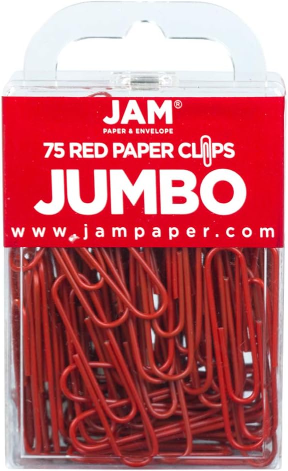 JAM PAPER Colorful Jumbo Paper Clips - Large 2 Inch - Red Paperclips - 75/Pack