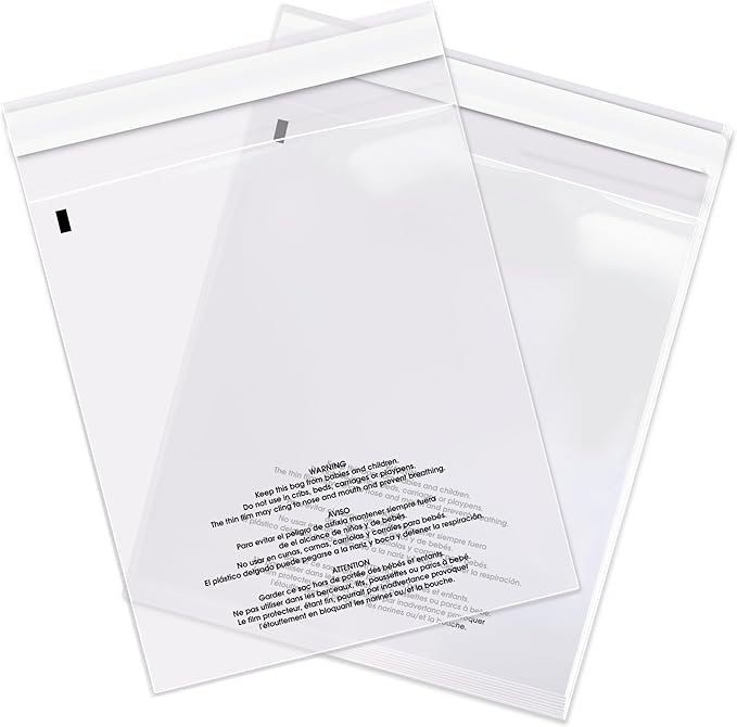 Spartan Industrial - 5” X 7” (1000 Count) Self Seal Clear Poly Bags with Suffocation Warning for Packaging, T Shirts - Permanent Adhesive