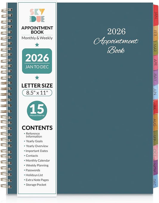 SKYDUE 2026 Appointment Book, 8.5" x 11", Hourly Planner with 15 & 30-Minute Increments, Weekly & Monthly Planner for January - December 2026, Perfect for Daily Planning Blue