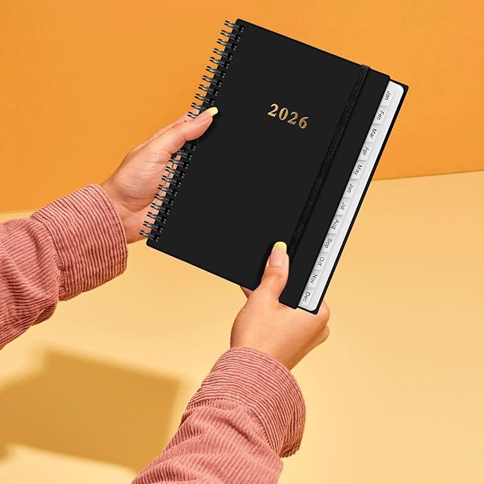 2026 Planner - Planner 2026 from January 2026 - December 2026, Weekly & Monthly Planner Spiral Bound with 12 Monthly Tabs, Inner Pocket, 6.4" x 8.5", Black-B
