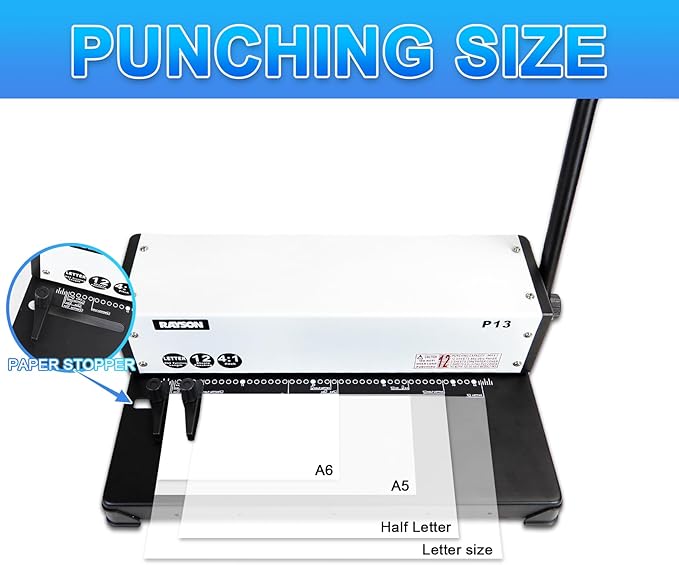 RAYSON P13 Manual Coil Binding Machine | Adjustable Side Margin | 12 Sheet Punch Capacity | Binds Up to 440 Sheets | Heavy-Duty Coil Crimping Pliers Included