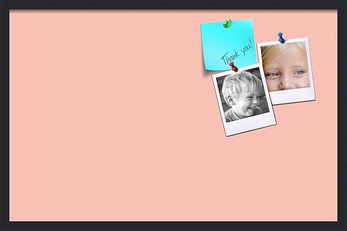 PinPix 34x22 Inch Cork Bulletin Board. This Decorative Framed Pin Board Comes with Pink Pastel Design and a Satin Black Frame. Ideal for Home Office Decor or Message Board (PinPix-1813)