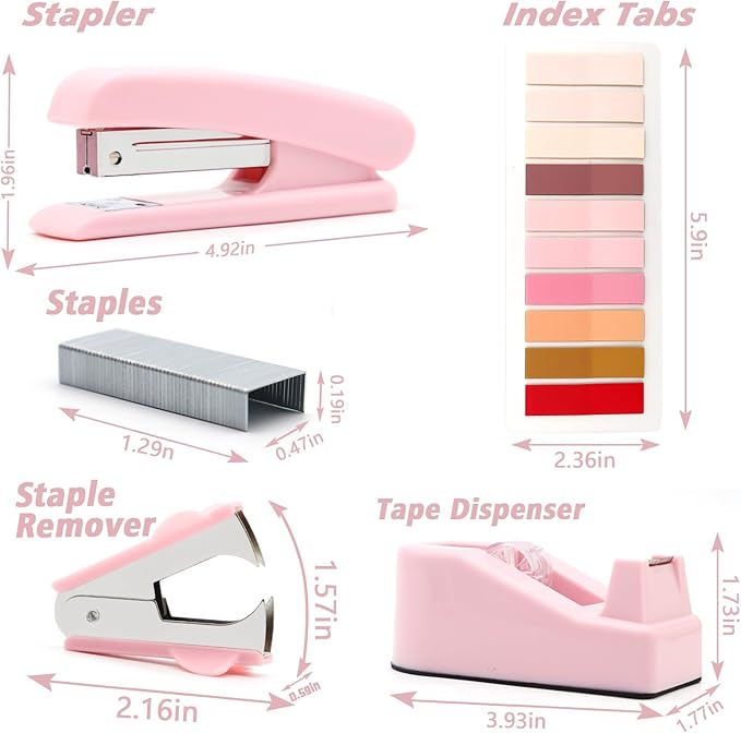 Pink Stapler and Tape Dispenser Set - Office Accessory Kit, Gift for Women, Coworkers, Boss Lady, Clerks