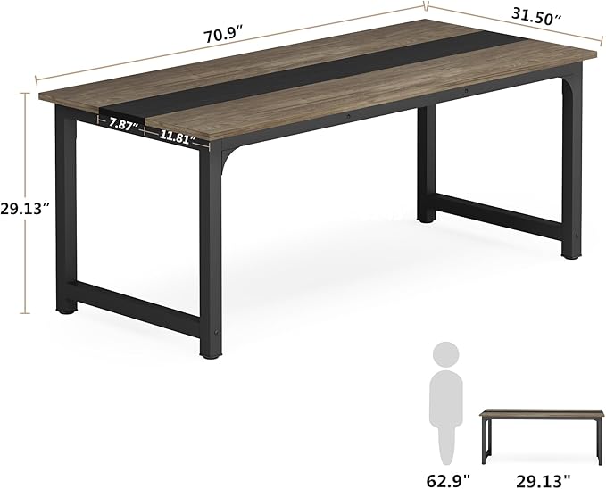 Tribesigns 70.8” Executive Desk, Large Office Computer Desk with Thicken Frame, Modern Simple Workstation Business Furniture for Home Office, Vintage Grey/Black