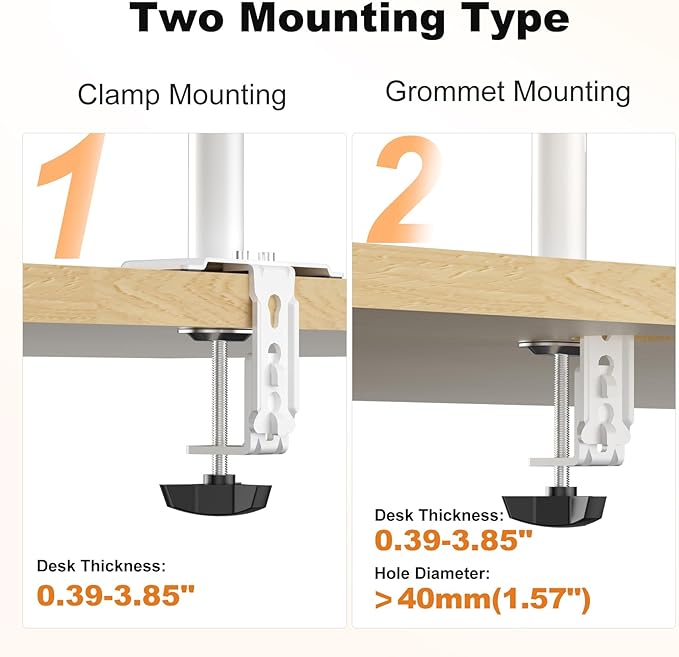 Suptek Dual LED LCD Monitor Stand up Desk Mount Extra Tall 31.5" Pole Heavy Duty Fully Adjustable Stand for 2 / Two Screens up to 27 inch,White (MD6842W)