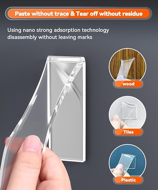 Strong Heavy Duty Double Sided Tape, 1.2" x 20FT Extra Large Clear & Tough Removable Nano Adhesive Tape for Wall Hanging Strip Poster Deco Rug (1/12" Thick)