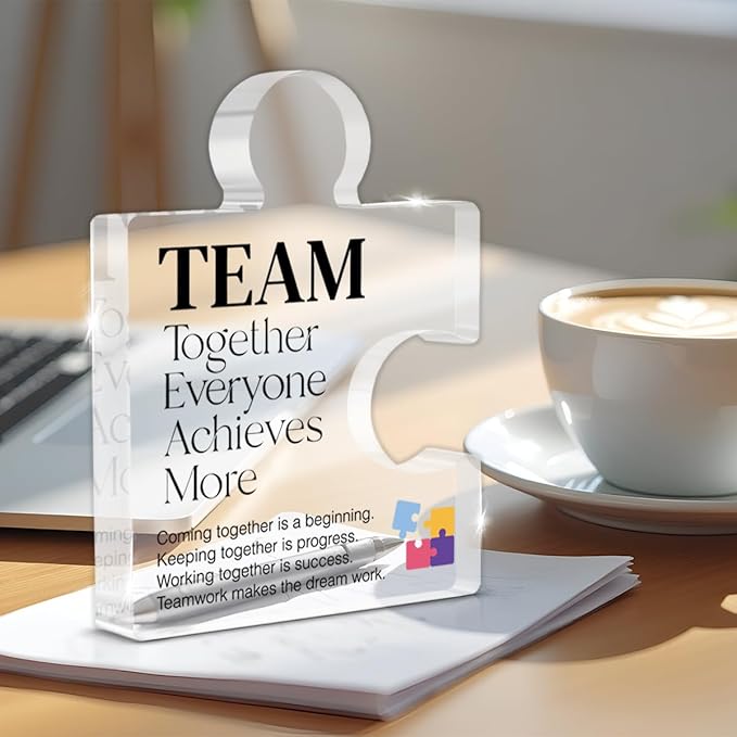 Inspirational Team Gift for Coworkers Colleagues Employees, Teamwork Gifts Team Together Everyone Achieves More Acrylic Puzzle Piece Plaque Office Decor