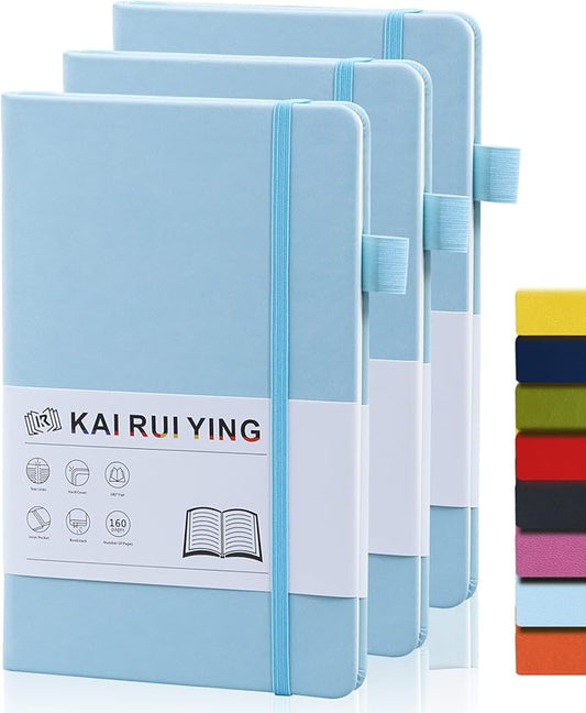 KaiRuiYing 3 Pack Lined Journal Notebooks for Work, 160 Pages, 5.5"x8.6", Hardcover, Colorful A5 Medium College Ruled, Journaling Notebooks for Notes-Taking, Fits for Office School Home