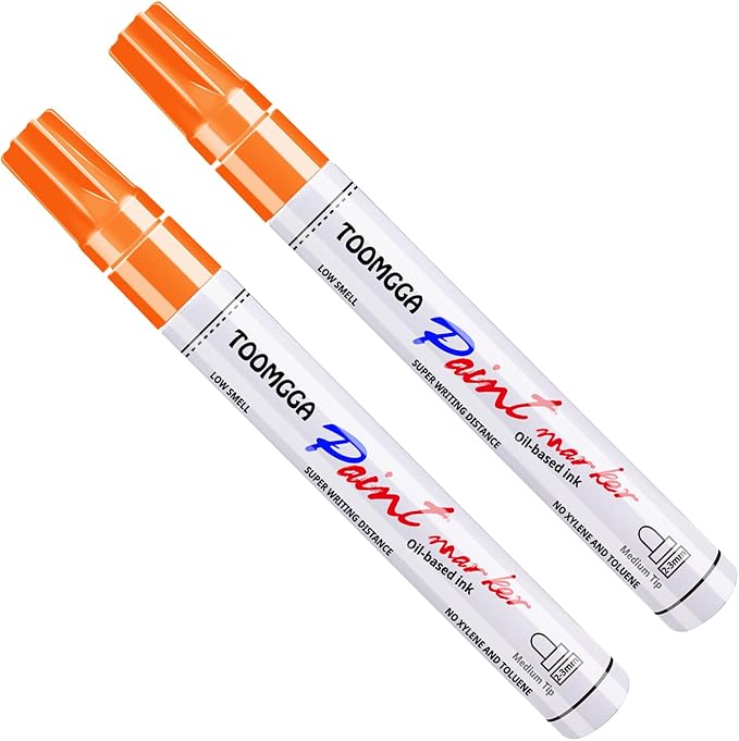 Orange Permanent Paint Pens - 2 Pack Oil Based Paint Markers, Pens for Rock Painting Car Tyre Metal, Plastic, Canvas, Mugs, Wood, Glass, Quick Drying and Waterproof, Medium Point