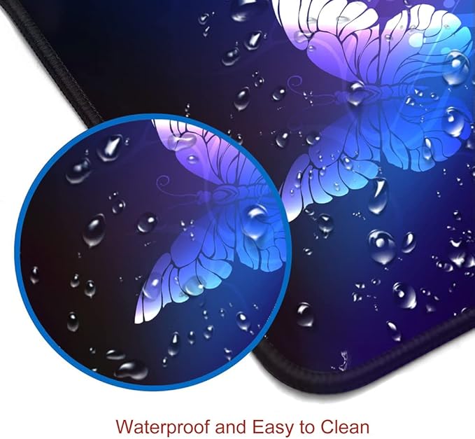 Gaming Mouse Pad, Large Mouse Pads for Women, Non-Slip Rubber Base Mousepad, Keyboard Mouse Mat, Desk Pad with Stitched Edges, 31.5x11.8inch, Purple Butterfly