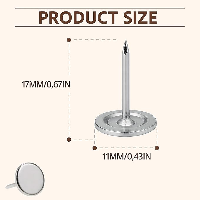 Silver Thumb Tacks, Multipurpose Upholstery Nails, Decorative Nail Heads, and Wall Tacks for Secure Fixing & DIY Projects, 100Pcs