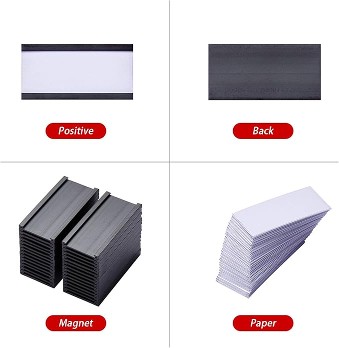 Eeoyu Magnetic Label Holders with Magnets Magnetic Data Card Holders with Clear Plastic Protectors for Metal Shelf, Whiteboard, Set of 50 (1 x 2 Inch)