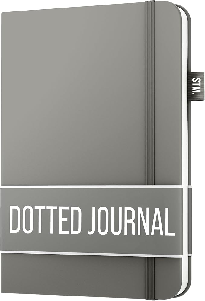 Scribbles That Matter A5 Bullet Dotted Journal Notebook | Vegan Hard Cover, 120gsm bleedproof thick paper, 150 pages, 5.75 x 8.5in, 2 bookmarks, tab stickers, penloop | For Work | Grey