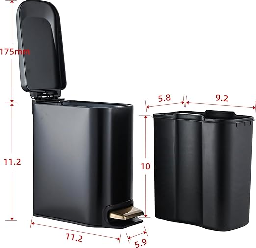 Small Bathroom Trash Can with Lid Stainless Steel Black Gold Garbage Can with Lid 6 Liter / 1.6 Gallon