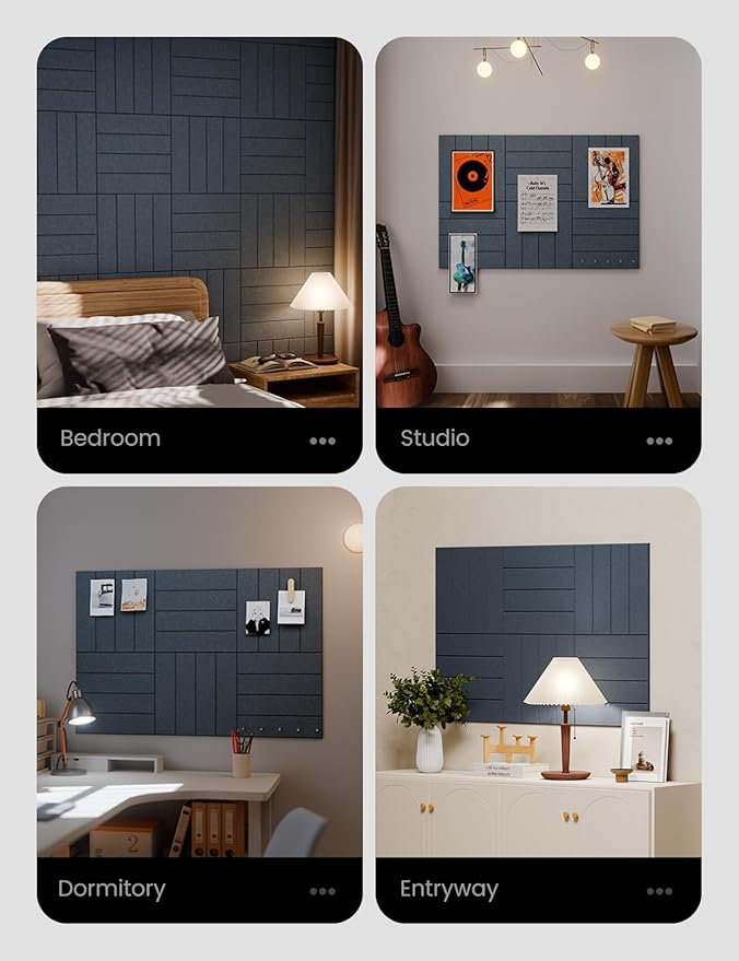 Felt Bulletin Board Tiles Large 36" x 24" Cork Board Alternative-6 Pack with 40 Adhesive Tabs, Slat Wall Panels for Office Decor, Push Pin Board Wall Organizer - Deep Charcoal Blue