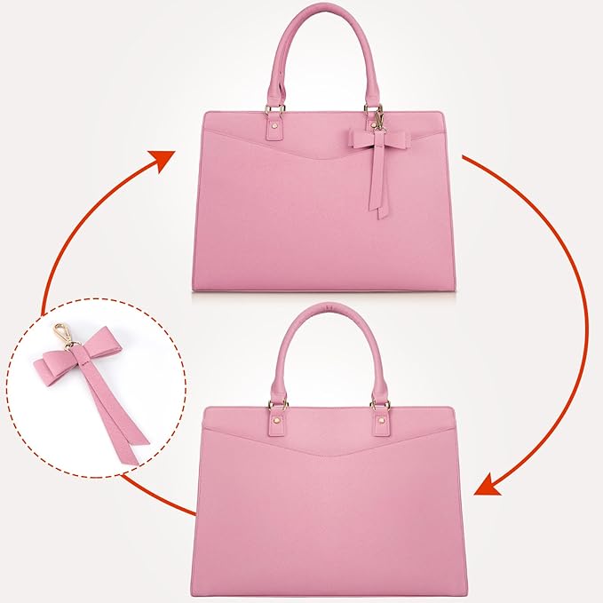 RAINSMORE Laptop Bag for Women 15.6 Inch PU Tote Bag Business Office Work Bag Waterproof Briefcase Computer Tote Lightweight Handbag Shoulder, Pink