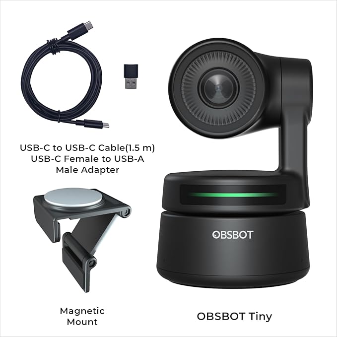 OBSBOT Tiny 1080P PTZ Webcam with AI Tracking, Auto Framing, Noise Reduction, and Gesture Control