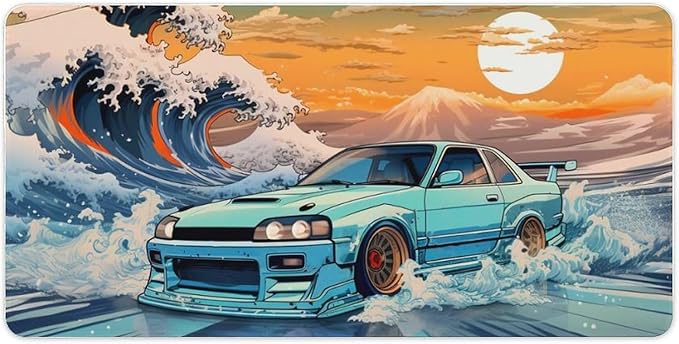 Large Desk Mats on Top of Desks Pad Big Mousepads Gaming Cool Mouse Pads for Desktop Office Supplies Accessories R33 Great Wave Japanese JDM Car 23.6 x 11.8 inch