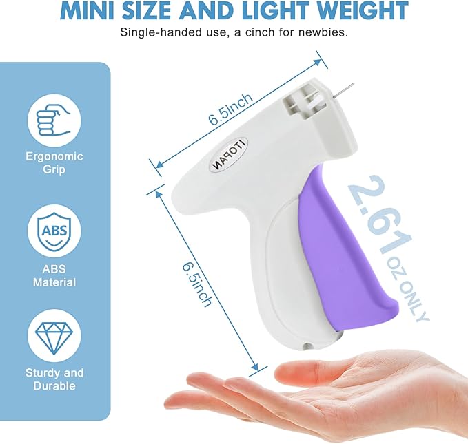 Stitch Gun for Clothes, Tagging Gun for Clothing Quick Fixes - Price Tag Gun with 6 Fine Needle, 1000 Black Fasteners & 1000 White Fasteners Snow1+MediumPurple1