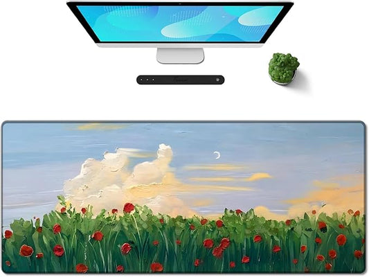 Galdas Gaming Mouse Pad XXL XL Large Long Extended Big Mousepad Non-Slip Rubber Keyboard Mouse Pad with Stitched Edges for Laptop Home Office (31.5x11.8x0.08 Inch) … (Cure Red Flower)