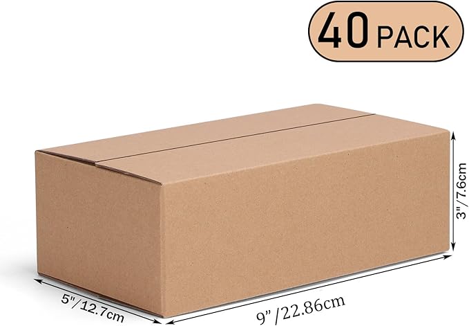 9x5x3 Shipping Boxes Set of 40, Brown Kraft Corrugated Cardboard Small Boxes Mailers for Business Packaging