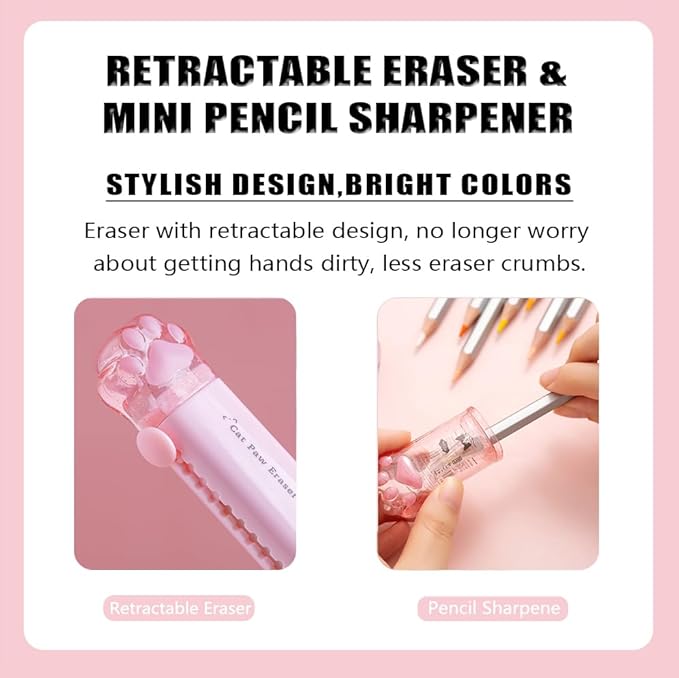 9Pcs Cute School Supplies, Cute Stationery,Includs Pencil Sharpener,Eraser, Correction Tape,Sticky Notes, Ruler, Scissors,Utility Knife, for Cute Office Supplies