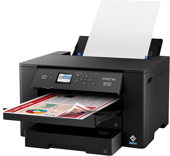 Epson Workforce Pro WF-7310 Wireless Wide-Format Printer with Print up to 13" x 19", Auto 2-Sided Printing up to 11" x 17", 500-sheet Capacity, 2.4" Color Display, Smart Panel App, Medium,Black