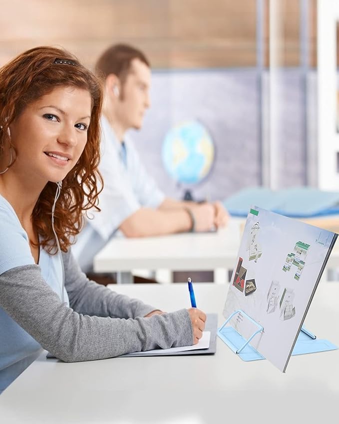 MSDADA Desk Book Stand Metal Reading Rest Book Holder Adjustable Document Holder Portable Sturdy Bookstands for Textbooks,Music Books,Recipe,Mobile Phone (Macaron Blue)