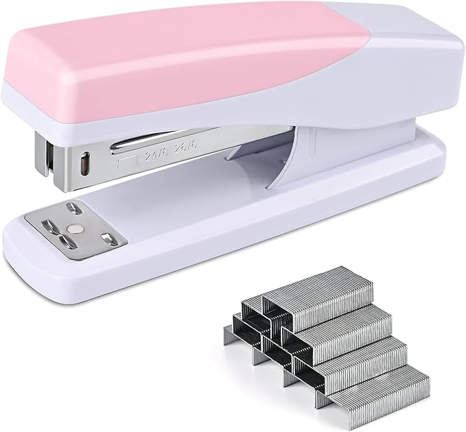 Temiary Morandi Desktop Stapler with 400 Standard Staples, 25 Sheet Capacity, Jam Free, No Effort Staplers for Classroom Office (Pink)