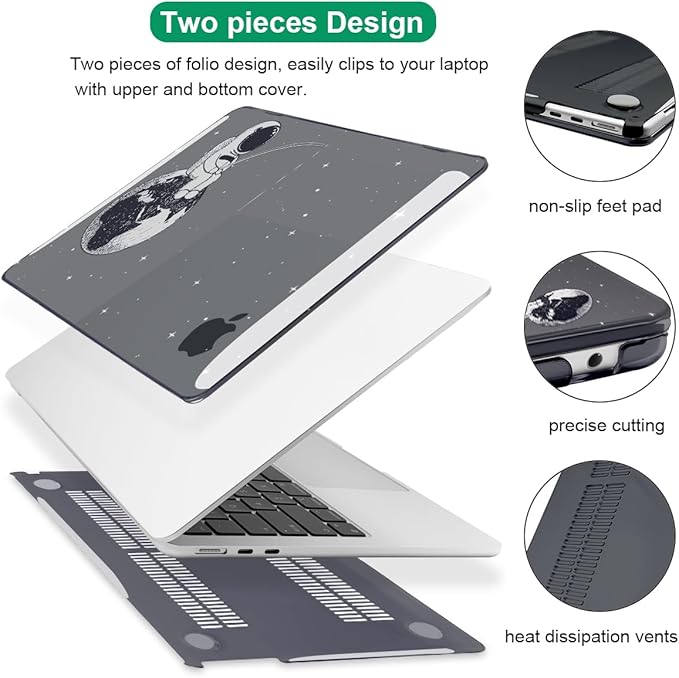 for MacBook Air 13.6 inch Case 2025 2024 2023 2022 Release Model A3240 M4 A3113 M3 A2681 M2, Crystal Black Printed Pattern Plastic Hard Shell for 2025 Mac Air 13.6 M4 Cover, Astronaut Earth