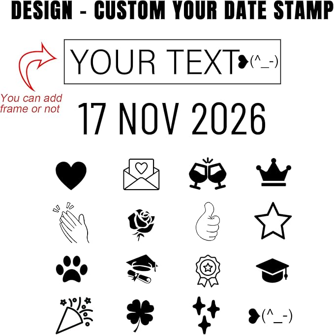 Custom Date Stamp Personalized Signature Logo Stamp with Date Self Inking Signature DD MMM YYYY Stamper for Business 1 Line Name Text with Date Choose from Multi Fonts & Colors