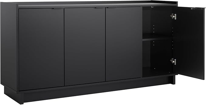 Prepac Simply Modern 4 Door Console Table Storage Cabinet, Buffet Cabinet for Storage and Organization, Modern Side Table with Doors & Shelves, 60”W x 30”H x 16”D, Black