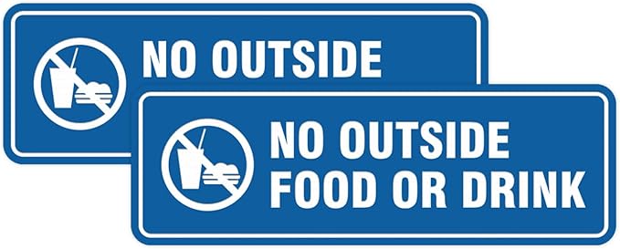 Standard No Outside Food or Drink Door/Wall Sign - Blue - Small 2 Pack