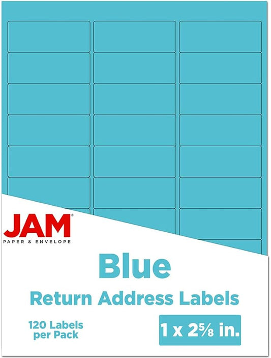 JAM PAPER Return Address Labels - Standard Mailing - 1 x 2 5/8 - Blue - 120 Shipping Labels/Pack