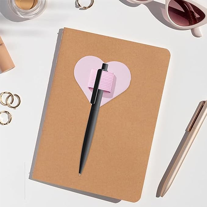 Set Of 7 Love Heart Shaped Pen Clip PU Leather Adhesive Pencils Holder Writing Supplies Laptops Accessories Cute Heart Shaped Pen Clip