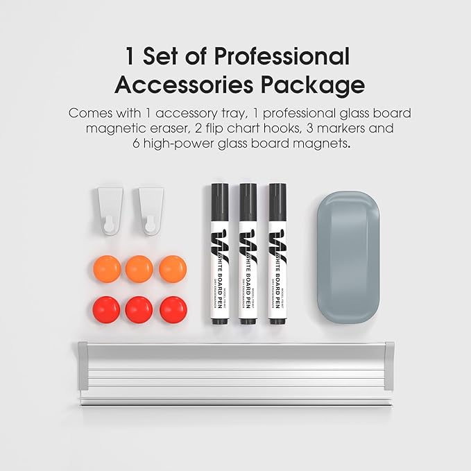 MaxGear Glass White Board 36x24, Green Wall Mounted Magnetic Glass Dry Erase Board, Large Frameless Whiteboard with 1 Eraser,3 Markers and 6 Magnets for Office, School, Home