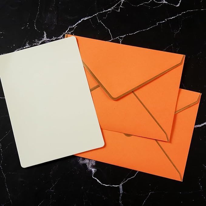 100 Pack A7 Envelopes 5 x 7 Card Envelopes V Flap with Gold Border for Office, Wedding Gift Cards, Invitations, Graduation, Baby Shower, Parties (Dark Orange, 5.32 x 7.28 Inches)
