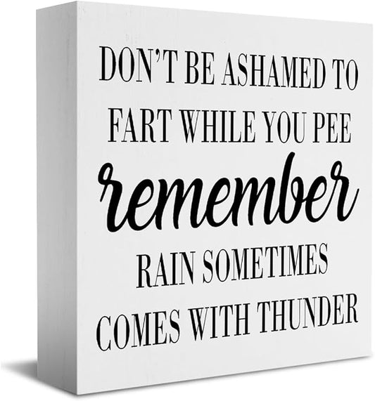 HTBIG Funny Bathroom Decor Desk Decor Wooden Box Sign Rustic White Wood White Plaque Box Sign for Home Farmhouse Bar Toilet Washroom Shelf Table Decoration Don't be Ashamed to Fart While Peeing Sign